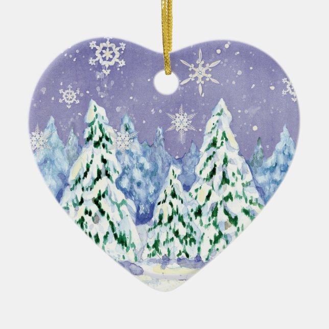 Winter Wonderland Snö Scene Gräs Träd Ornament (Framsidan)