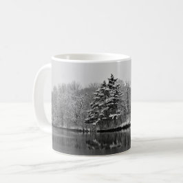 Winter Wonderland Snö Sjö Scene Black and White Kaffemugg