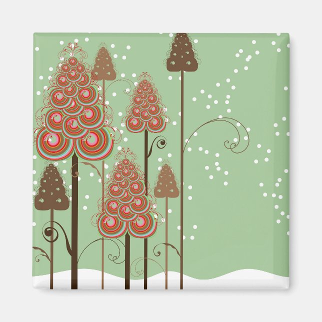 Winter Wonderland Snö Whimsical Julgranar Magnet (Framsidan)
