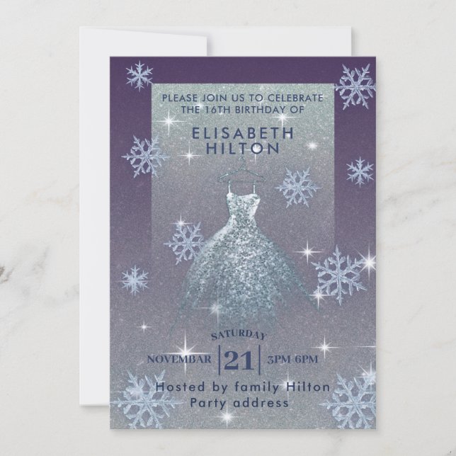 Winter wonderland snöflingor dress sweet sixteen i inbjudningar (Framsida)