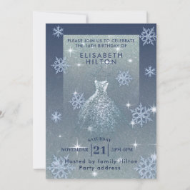 Winter wonderland snöflingor dress sweet sixteen inbjudningar