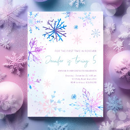 Winter Wonderland Snöflingor Girl Girl Snö Birthda Inbjudningar