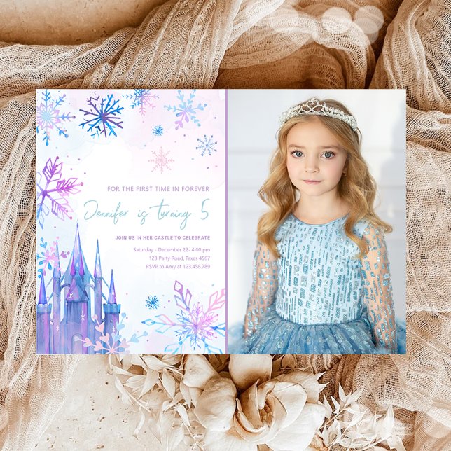 Winter Wonderland Snöflingor Girl Girl Snö Birthda Inbjudningar (Skapare uppladdad)
