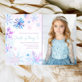 Winter Wonderland Snöflingor Girl Girl Snö Birthda Inbjudningar