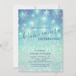 Winter wonderland snöflingor glitter Quinceañera Inbjudningar