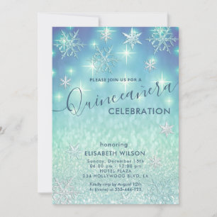 Winter wonderland snöflingor glitter Quinceañera Inbjudningar