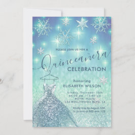 Winter wonderland snöflingor glitter Quinceañera Inbjudningar
