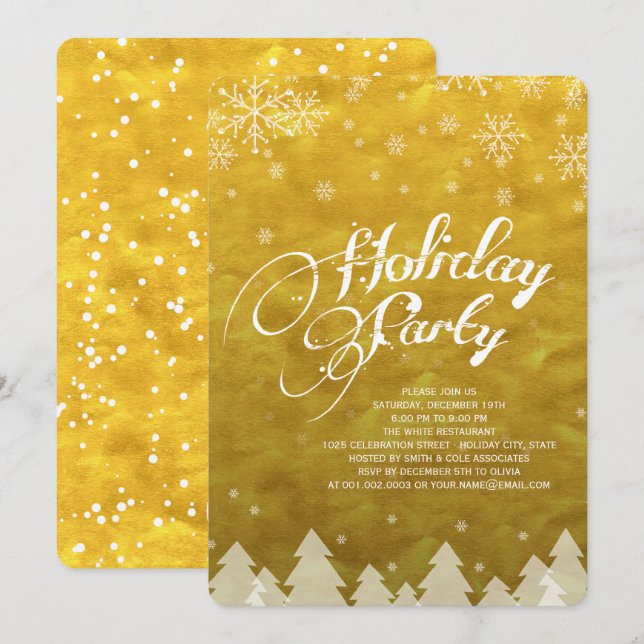 Winter Wonderland Snöflingor Golden Julfest Inbjudningar (Fram/baksida)