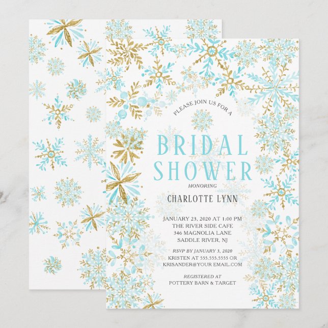 Winter Wonderland Snöflingor Möhippa Inbjudningar (Fram/baksida)