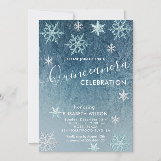 Winter wonderland snöflingor Quinceañera-inbjudan Inbjudningar (Framsida)