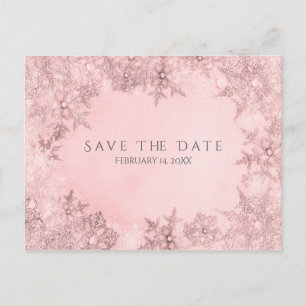 Winter Wonderland Snöflingor Rosa Save the Date Meddelande Vykort