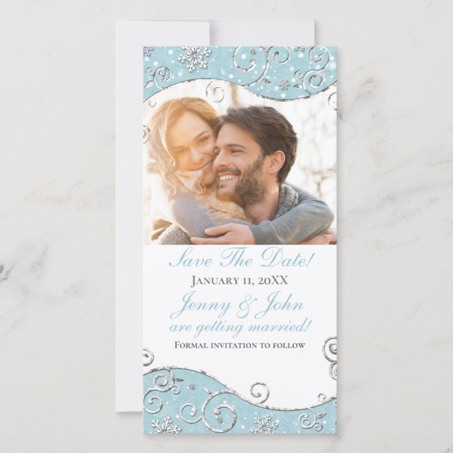 Winter Wonderland Snöflingor Swirl Photo Card Spara Datumet (Framsida)