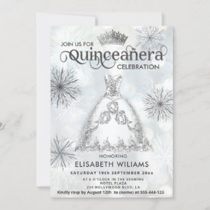 "Winter wonderland Snöflingor tiara Quinceañera Inbjudningar