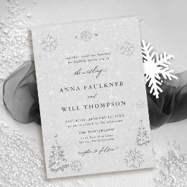 Winter Wonderland Snöflingor White Elegant bröllop Inbjudningar