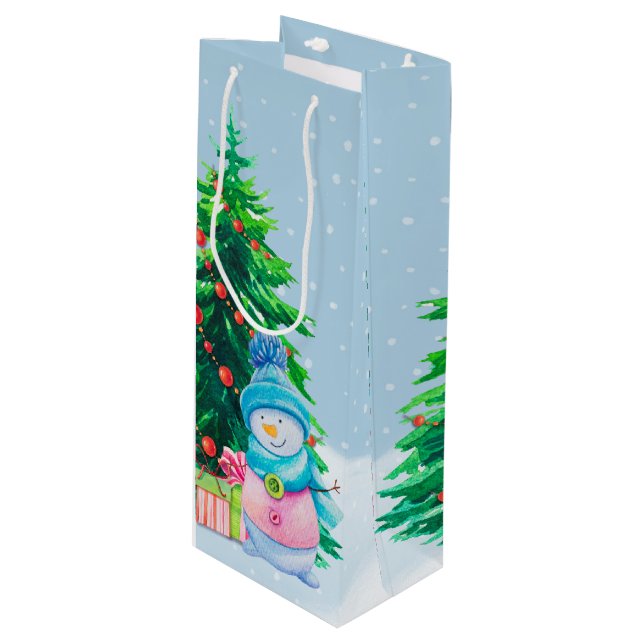 Winter Wonderland Snögubbar Vin Gift Bag (Framsidan Vinklad)