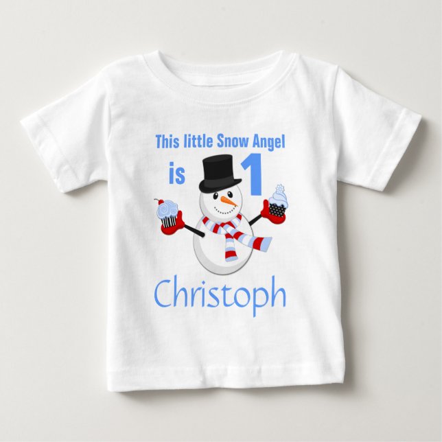 Winter Wonderland Snögubbe First Birthday Tee Shirt (Framsida)