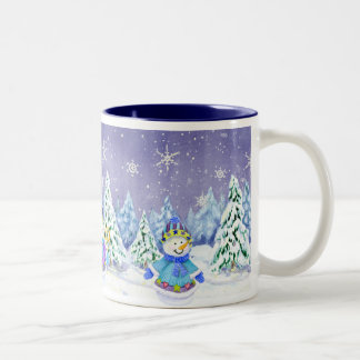 Winter Wonderland Snögubbe Gräs Träd Coffee Kopp
