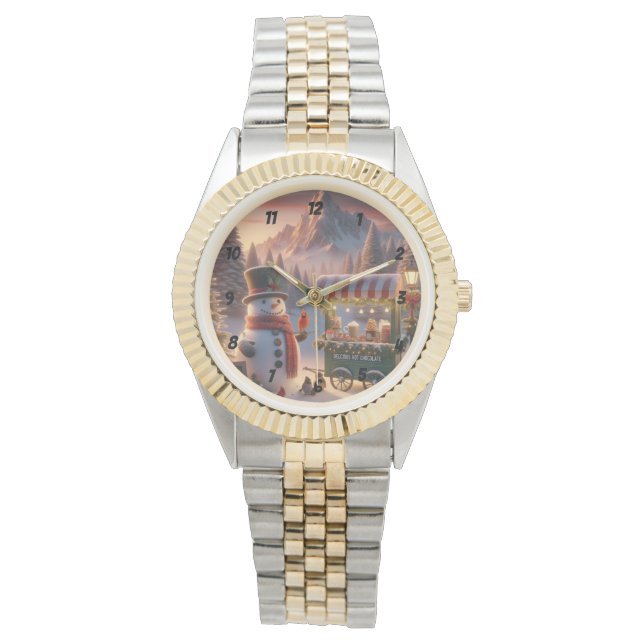 Winter Wonderland Snögubbe Hett Chocolate Cart Armbandsur (Framsida)