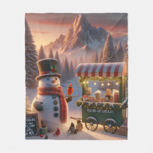 Winter Wonderland Snögubbe Hett Chocolate Cart Fleecefilt