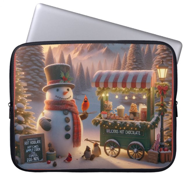 Winter Wonderland Snögubbe Hett Chocolate Cart Laptop Fodral (Framsidan)