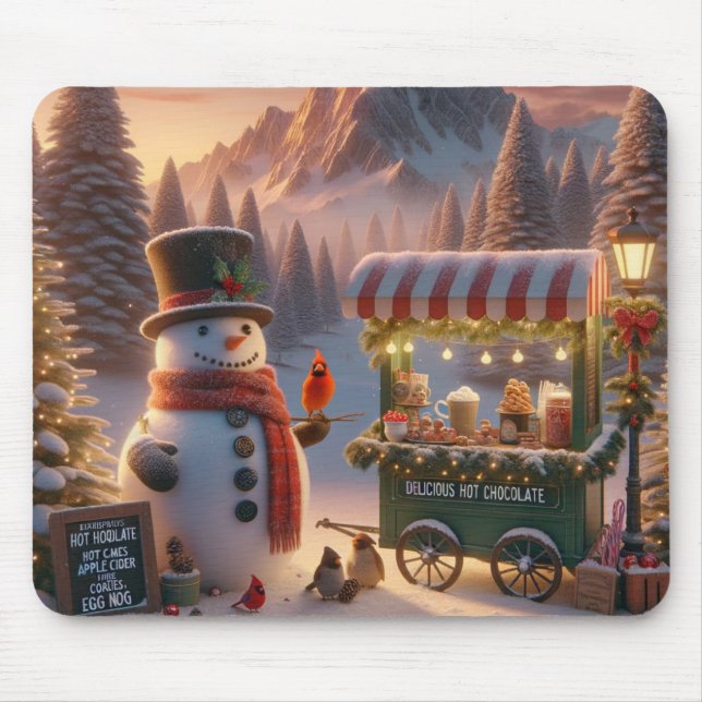 Winter Wonderland Snögubbe Hett Chocolate Cart Musmatta (Framsidan)