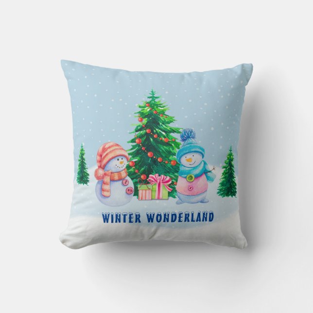 Winter Wonderland Snögubbe par Dekorativ kudde (Framsida)