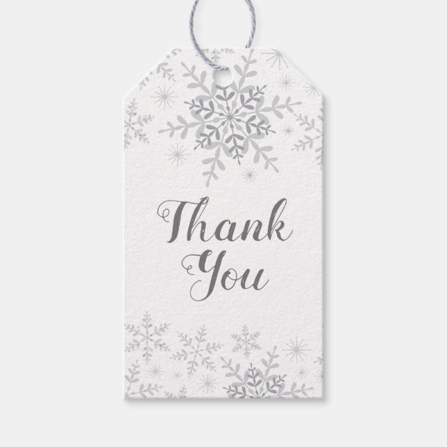 Winter Wonderland Snowflake Baby Shower Silver Presentetikett (Framsidan)
