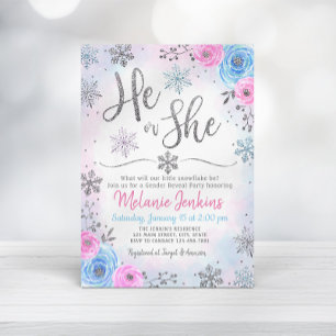 Winter Wonderland Snowflake Gender Reveal Inbjudan