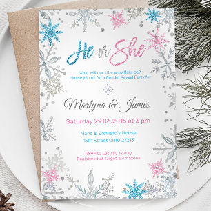 Winter Wonderland Snowflake Gender Reveal Inbjudan