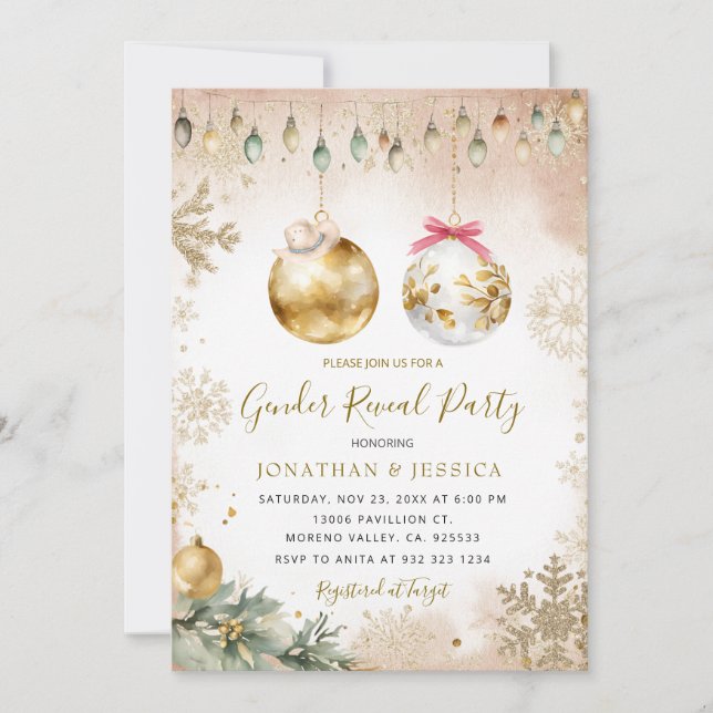 Winter Wonderland Snowflake Gender Reveal Party Inbjudningar (Framsida)