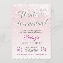 Winter Wonderland Snowflake Girl Födelsedagsfest Inbjudningar