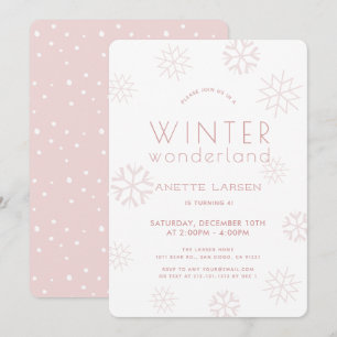 Winter Wonderland Snowflake Girl Rosa Birthday Inbjudningar