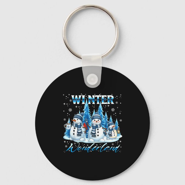 Winter Wonderland Snowman Family Snowflake Cozy Wi Nyckelring (Framsida)