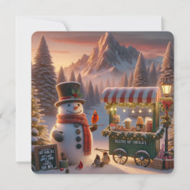 Winter Wonderland Snowman's Hot Chocolate Cart Julkort