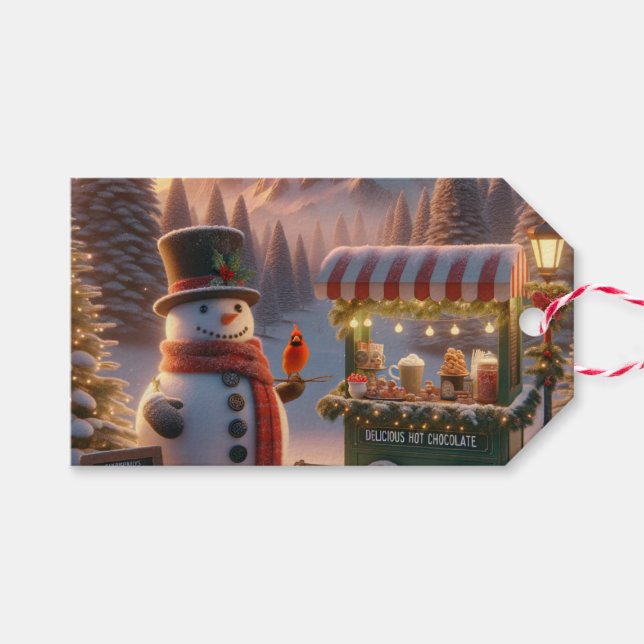 Winter Wonderland Snowman's Hot Chocolate Cart Presentetikett (Framsidan (Horizontal))