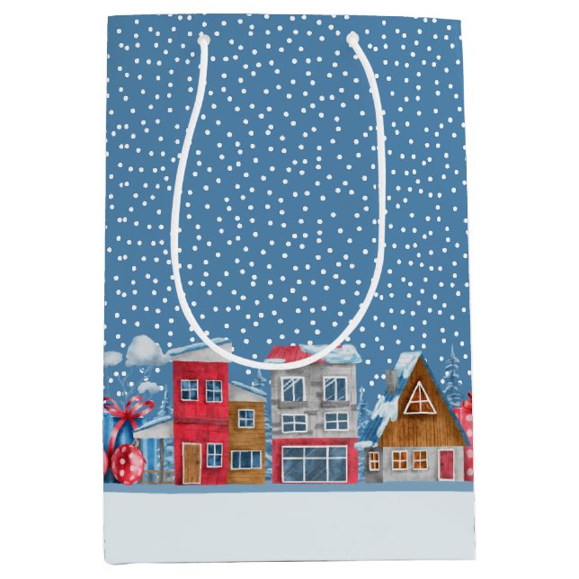 Winter Wonderland Snowy Cabin Blue Gift Bag (Framsidan)