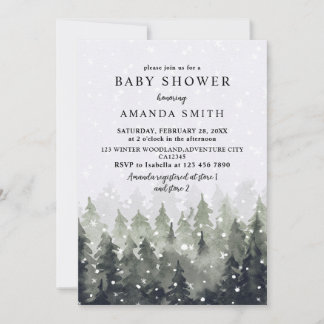 Winter Wonderland Snowy Forest Baby Shower Inbjudningar