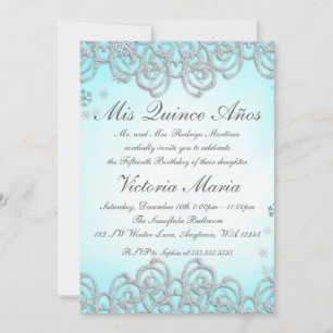 Winter Wonderland Swirl Snöflingor Quinceanera Inbjudningar