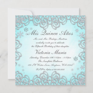 Winter Wonderland Swirl Snöflingor Quinceanera Inbjudningar