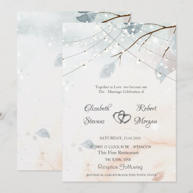 Winter Wonderland, Träd Gren Bröllop Inbjudningar (Fram/baksida)