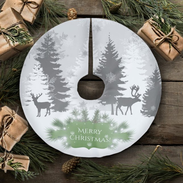 Winter Wonderland Träd Skirt - Grönt Julgransmatta Borstad Polyester (Green Winter Wonderland Christmas Tree Skirt)