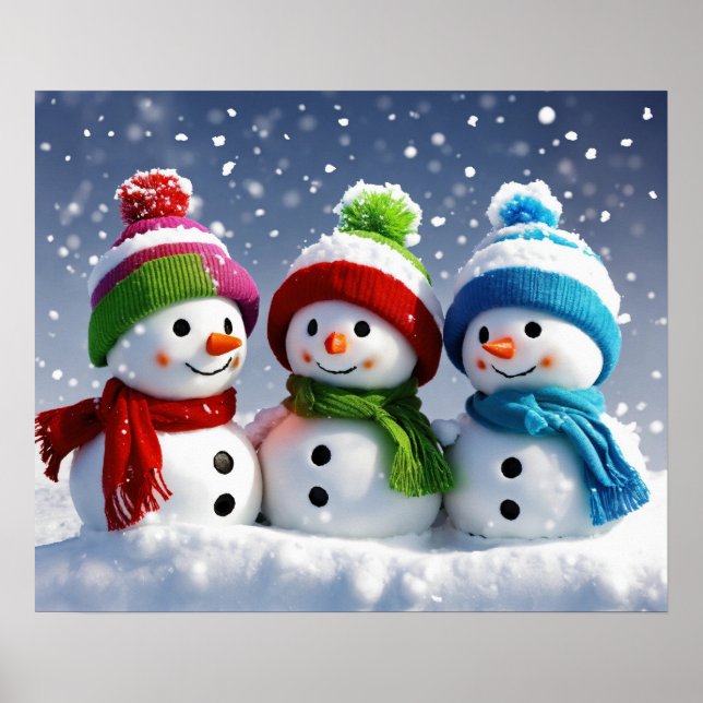 Winter Wonderland Trio 3D-Snögubbar Poster (Framsidan)