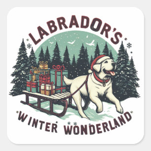 Winter Wonderland Vintage Labrador Hund jul Fyrkantigt Klistermärke