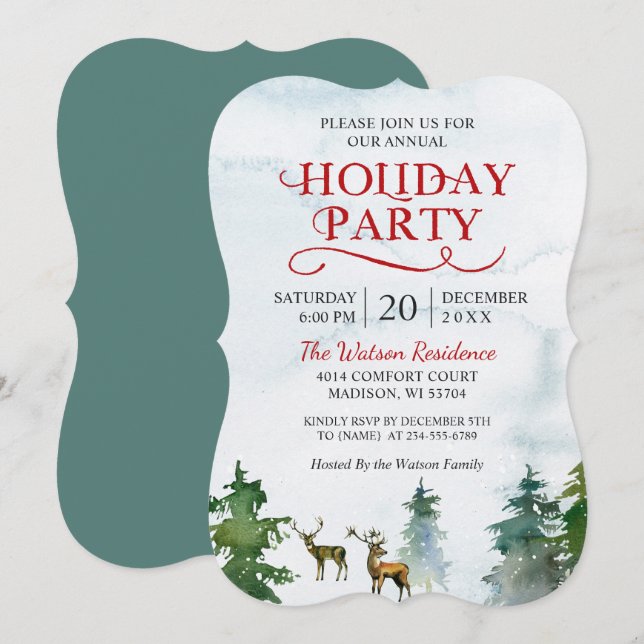 Winter Wonderland Watercolor Julfest Inbjudningar (Fram/baksida)