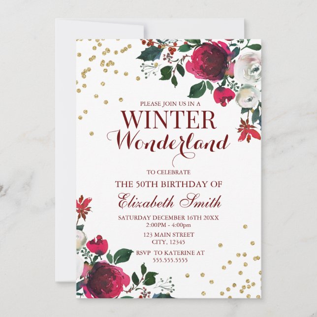 Winter Wonderland White Flowers invitation Inbjudningar (Framsida)
