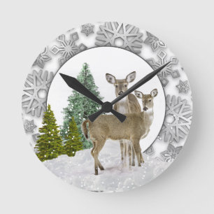 Winter Wonderland Whitetail Hjort Helgdag Home  Rund Klocka