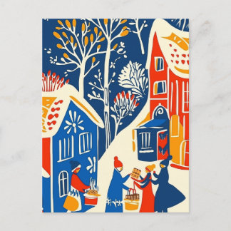 Winter Wonderland, Winter Market, Helgdag folk art Helg Vykort