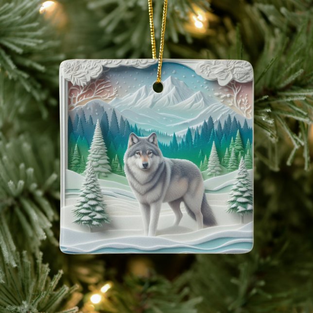 Winter Wonderland Wolf Personalized Christmas  Julgransprydnad Keramik (Träd)