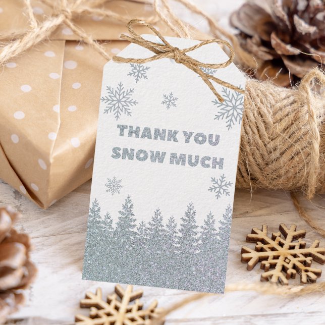 Winter Wonderland Woodland Glitter Baby Shower Presentetikett (winter wonderland baby shower favor tags silver glitter woodland)