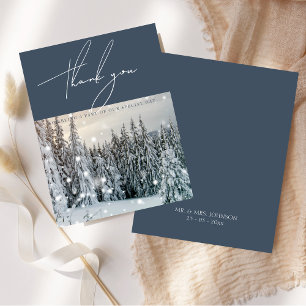 Winter Wonderland Woodland Snö Script Bröllop Tack Kort